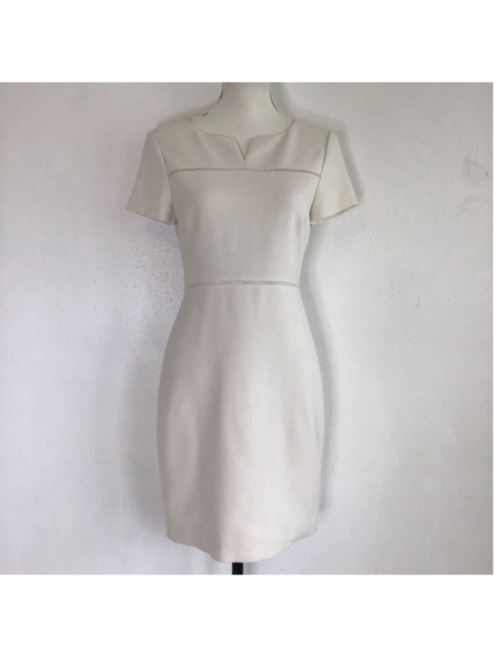Halston Heritage Women Mini Short Sleeves Dress Beige Size 4